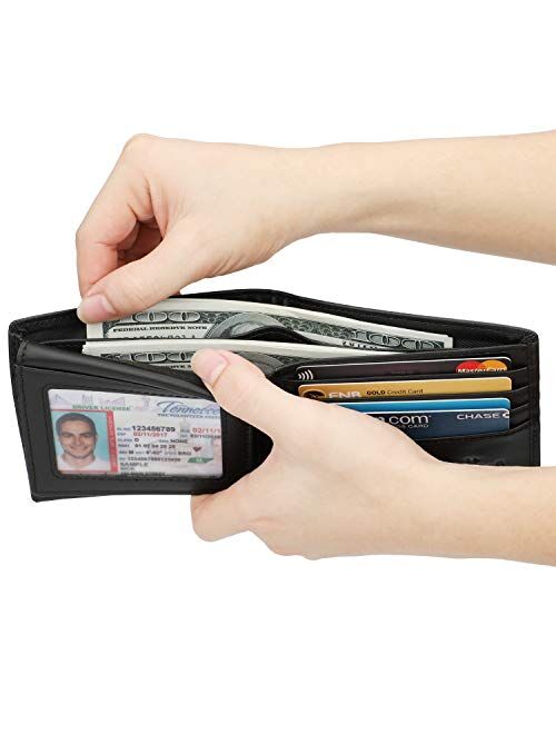 Wallet for Men-Genuine Leather RFID Blocking Bifold Stylish Wallet With 2 ID Window (Black-Smooth Leather)