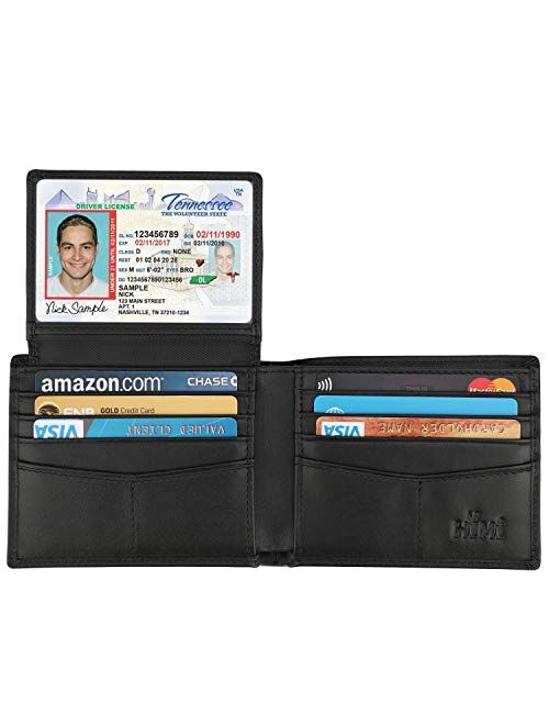 Wallet for Men-Genuine Leather RFID Blocking Bifold Stylish Wallet With 2 ID Window (Black-Smooth Leather)