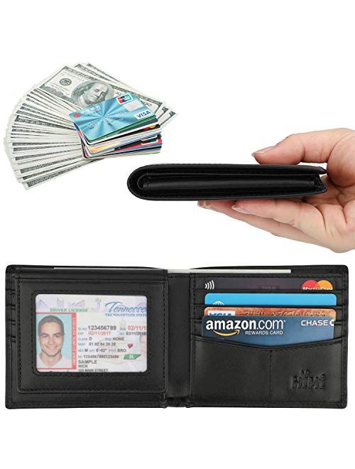 Wallet for Men-Genuine Leather RFID Blocking Bifold Stylish Wallet With 2 ID Window (Black-Smooth Leather)