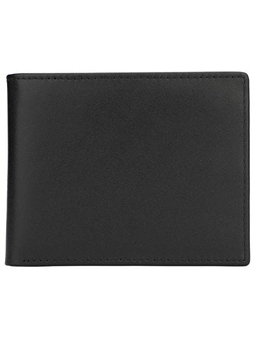 Wallet for Men-Genuine Leather RFID Blocking Bifold Stylish Wallet With 2 ID Window (Black-Smooth Leather)