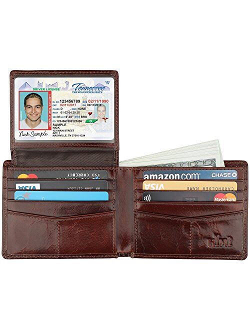 Wallet for Men-Genuine Leather RFID Blocking Bifold Stylish Wallet With 2 ID Window