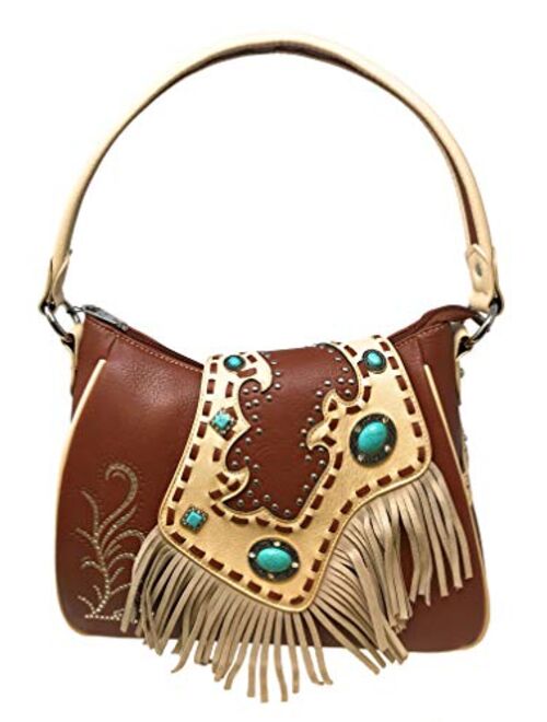 Montana West Ladies Shoulder Bag Purse Turquoise Rhinestones Leather Fringe