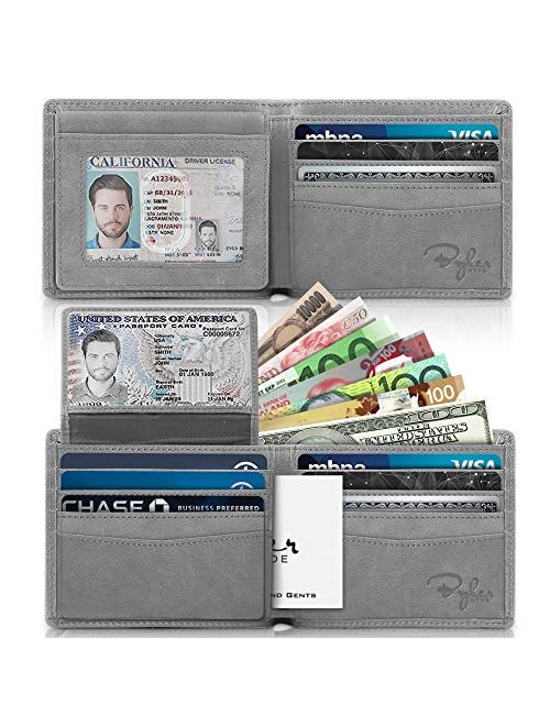 2 ID Window RFID Wallet for Men, Bifold Top Flip, Extra Capacity Travel Wallet (Slate Gray - Distressed Leather, Medium)