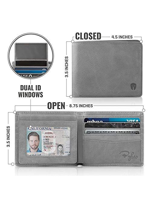 2 ID Window RFID Wallet for Men, Bifold Top Flip, Extra Capacity Travel Wallet (Slate Gray - Distressed Leather, Medium)