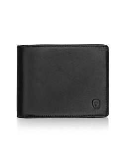 2 ID Window RFID Wallet for Men, Bifold Top Flip, Extra Capacity Travel Wallet (Black - Smooth Napa Grade a Leather, Medium)