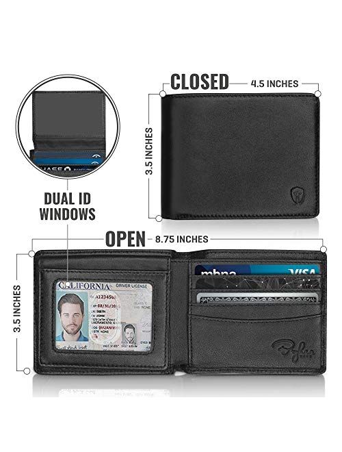 2 ID Window RFID Wallet for Men, Bifold Top Flip, Extra Capacity Travel Wallet (Black - Smooth Napa Grade a Leather, Medium)