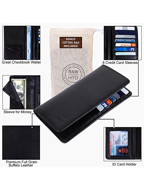 RAWHYD Leather Long Wallet for Men Bifold Checkbook Cover & Great Gift for Men