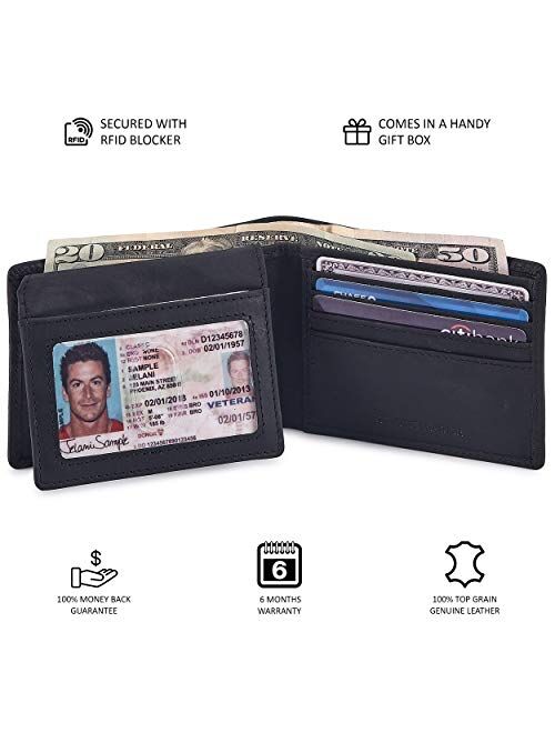 COCHOA Men's Real Leather RFID Blocking Stylish Bifold Wallet With 2 ID Window