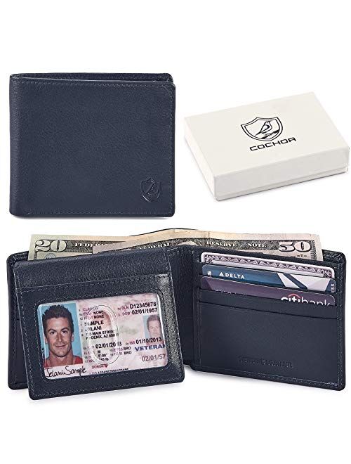 COCHOA Men's Real Leather RFID Blocking Stylish Bifold Wallet With 2 ID Window