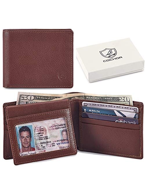 COCHOA Men's Real Leather RFID Blocking Stylish Bifold Wallet With 2 ID Window