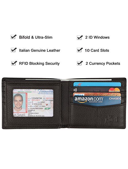 Wallet for Men-Genuine Leather RFID Blocking Bifold Stylish Wallet With 2 ID Window (Coffee-Pebble Leather)