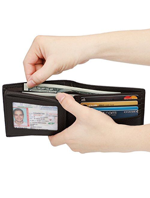 Wallet for Men-Genuine Leather RFID Blocking Bifold Stylish Wallet With 2 ID Window (Coffee-Pebble Leather)