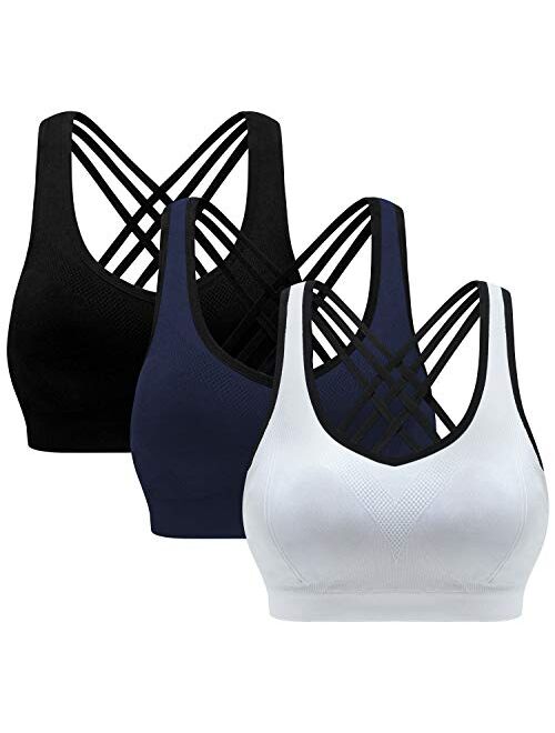 MIRITY Padded Strappy Sports Bras for Women Fashion Comfy Activewear Workout Bra Pack of 3