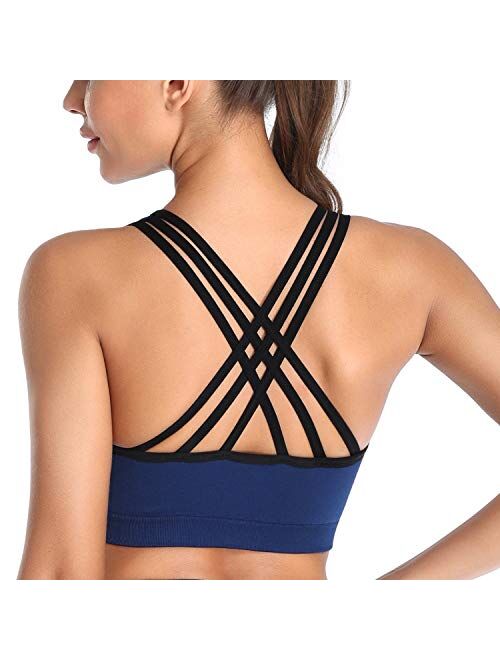 MIRITY Padded Strappy Sports Bras for Women Fashion Comfy Activewear Workout Bra Pack of 3