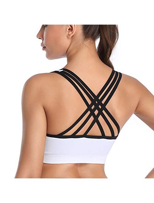 MIRITY Padded Strappy Sports Bras for Women Fashion Comfy Activewear Workout Bra Pack of 3