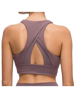 Lavento Women's High Neck Sports Bra Medium Support Workout Yoga Longline Tops