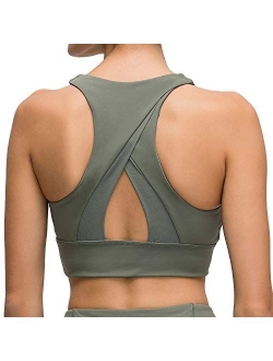 Lavento Women's High Neck Sports Bra Medium Support Workout Yoga Longline Tops