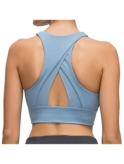 Lavento Women's High Neck Sports Bra Medium Support Workout Yoga Longline Tops