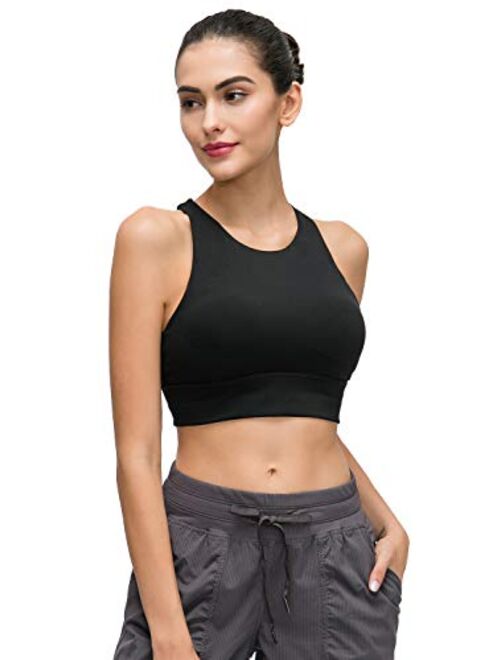 Lavento Women's High Neck Sports Bra Medium Support Workout Yoga Longline Tops