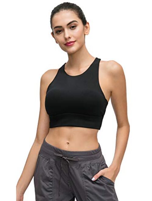 Lavento Women's High Neck Sports Bra Medium Support Workout Yoga Longline Tops