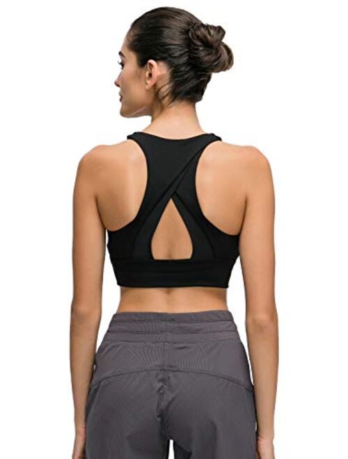 Lavento Women's High Neck Sports Bra Medium Support Workout Yoga Longline Tops