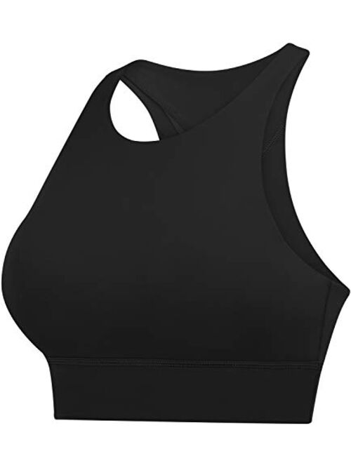 Lavento Women's High Neck Sports Bra Medium Support Workout Yoga Longline Tops