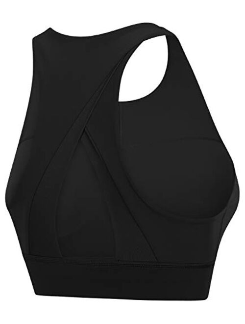 Lavento Women's High Neck Sports Bra Medium Support Workout Yoga Longline Tops