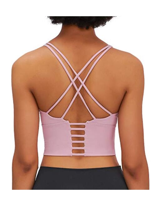 Lavento Women's High Neck Sports Bra Medium Support Workout Yoga Longline Tops