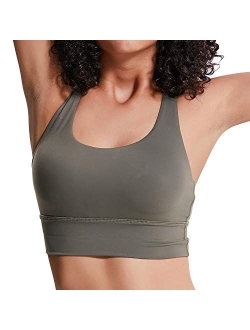 Lavento Women's Strappy Sports Bra Long Line Medium Support Energy Workout Training Top