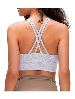 Lavento Women's Strappy Sports Bra Long Line Medium Support Energy Workout Training Top