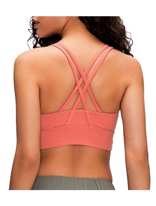 Lavento Women's Strappy Sports Bra Long Line Medium Support Energy Workout Training Top