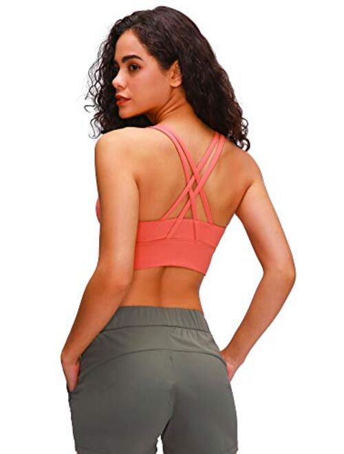 Lavento Women's Strappy Sports Bra Long Line Medium Support Energy Workout Training Top