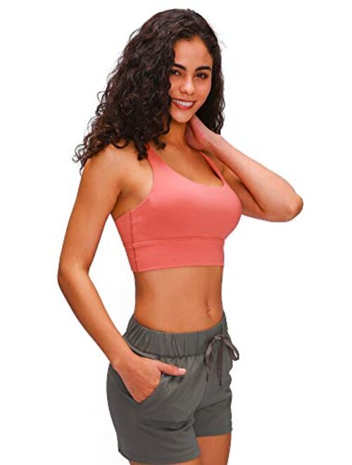 Lavento Women's Strappy Sports Bra Long Line Medium Support Energy Workout Training Top