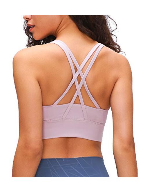 Lavento Women's Strappy Sports Bra Long Line Medium Support Energy Workout Training Top