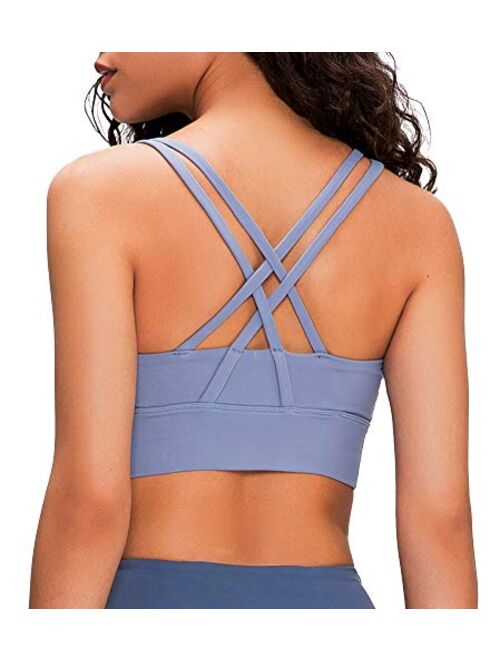 Lavento Women's Strappy Sports Bra Long Line Medium Support Energy Workout Training Top