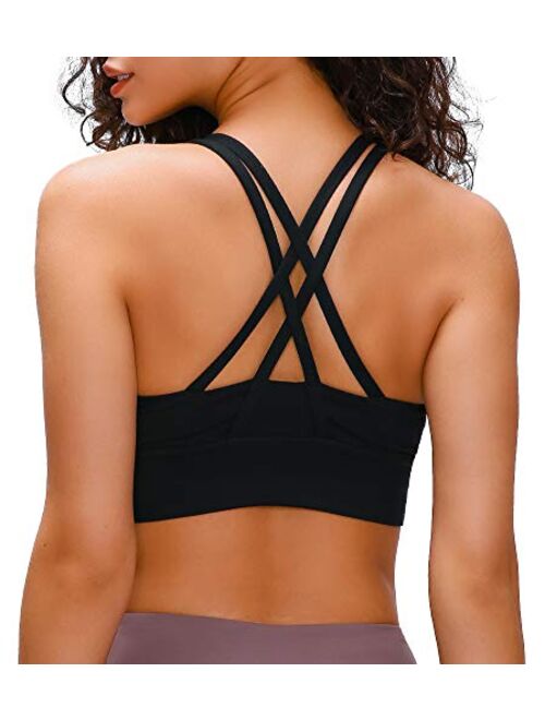 Lavento Women's Strappy Sports Bra Long Line Medium Support Energy Workout Training Top