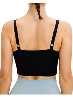 Lavento Women's Longline Sports Bra Yoga Camisole Crop Top with Built in Bra