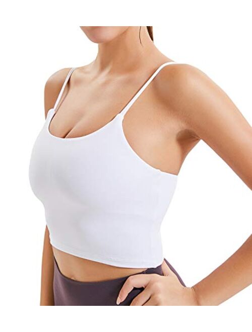 Lavento Women's Longline Sports Bra Yoga Camisole Crop Top with Built in Bra