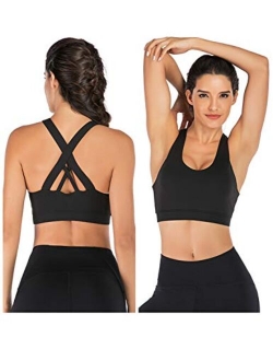 EISHOPEER Women's Strappy Sport Bra Removable Padded Wireless Cross Back Medium Support Workout Yoga Bra Crop Tops