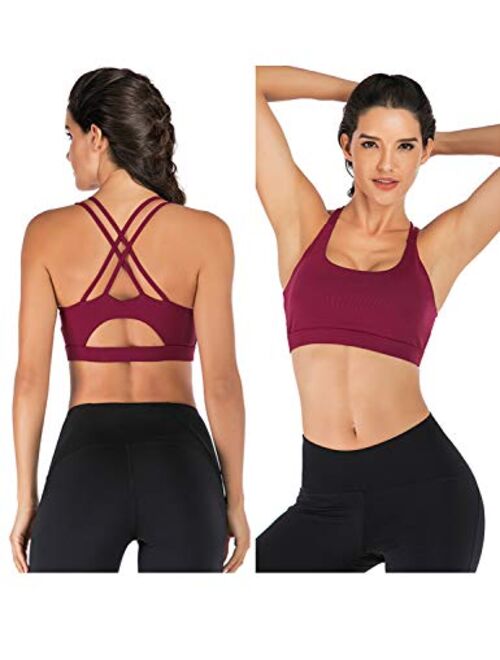 EISHOPEER Women's Strappy Sport Bra Removable Padded Wireless Cross Back Medium Support Workout Yoga Bra Crop Tops