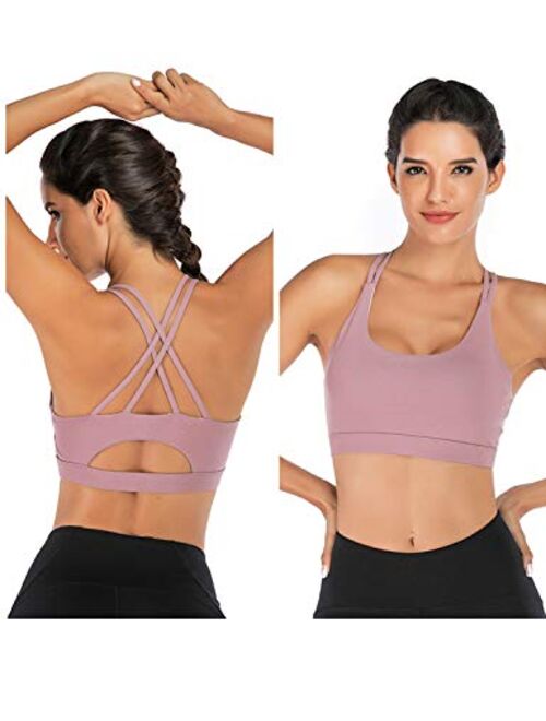 EISHOPEER Women's Strappy Sport Bra Removable Padded Wireless Cross Back Medium Support Workout Yoga Bra Crop Tops