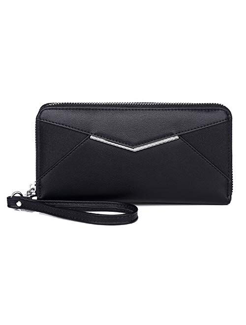 KOWENTIK Women Wallet Leather Zip Phone Clutch Large Travel Organizer Zipper Coin Purse Wristlet