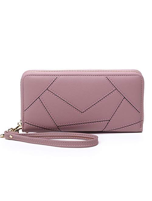 KOWENTIK Women Wallet Leather Zip Phone Clutch Large Travel Organizer Zipper Coin Purse Wristlet