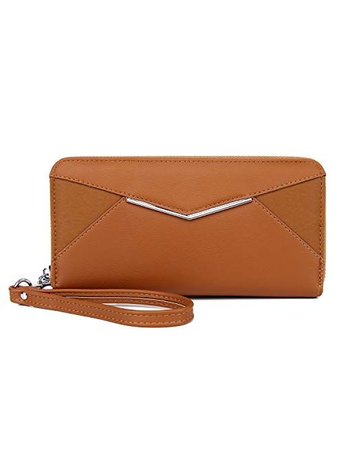 KOWENTIK Women Wallet Leather Zip Phone Clutch Large Travel Organizer Zipper Coin Purse Wristlet