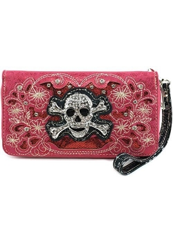 Justin West Rhinestone Skull Embroidery Floral Design Shoulder Chain Handbag