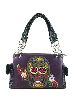 Justin West Rhinestone Skull Embroidery Floral Design Shoulder Chain Handbag