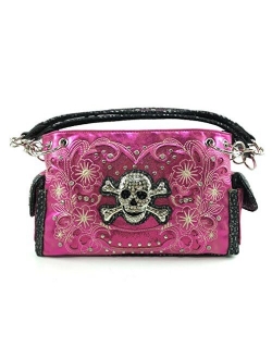 Justin West Rhinestone Skull Embroidery Floral Design Shoulder Chain Handbag