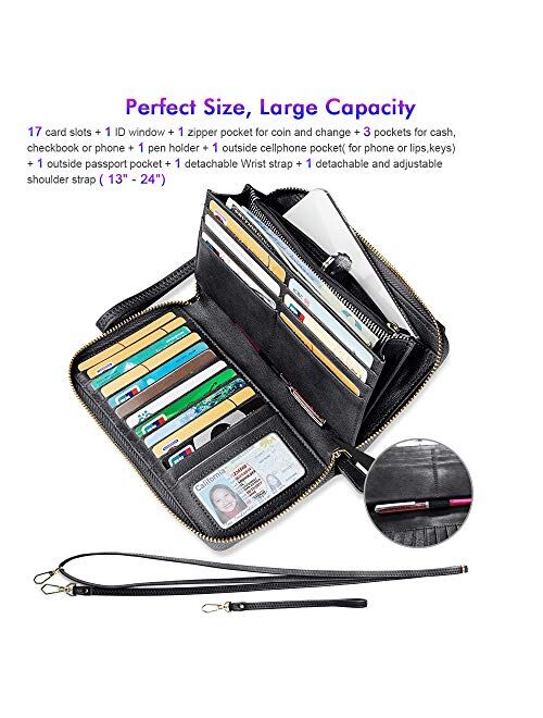 nuoku Womens RFID Wallet Purse Wristlet Crossbody Clutch with Zip Around 2 Strap