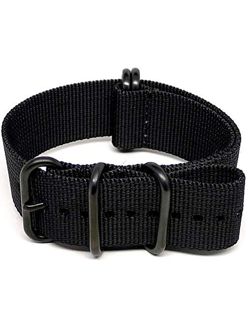 DaLuca Ballistic Nylon Military Watch Strap - Black (PVD Buckle) : 24mm