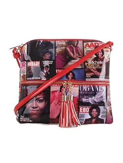 Glossy Magazine Cover Lightweight Medium Crossbody Bag with Tassel Michelle Obama Purse